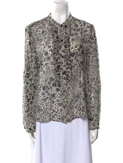 Pre-owned Leggiadro Floral Print Long Sleeve Blouse In Black