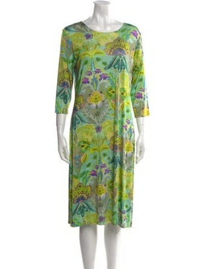 Pre-owned Leggiadro Floral Print Midi Length Dress W/ Tags In Green