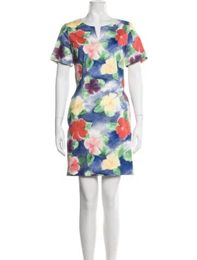 Pre-owned Leggiadro Floral Print Mini Dress In Blue