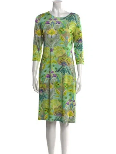 Pre-owned Leggiadro Floral Print Mini Dress W/ Tags In Green