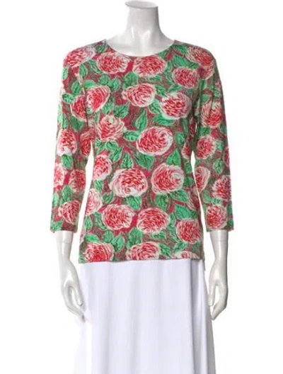 Pre-owned Leggiadro Floral Print Scoop Neck Top W/ Tags In Green