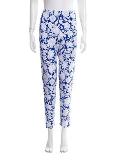 Pre-owned Leggiadro Floral Print Skinny Leg Pants W/ Tags In Blue