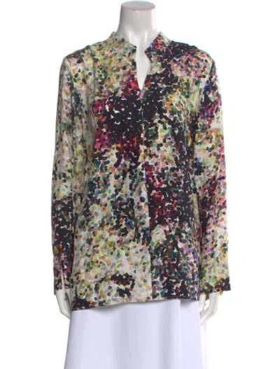 Pre-owned Leggiadro Floral Print V-neck Tunic In Neutral