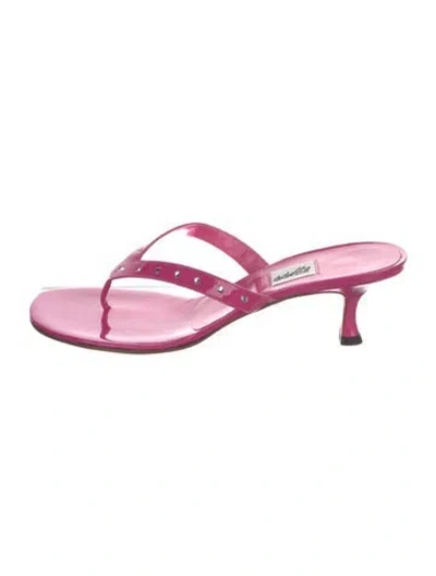 Pre-owned Leggiadro Leather Crystal Embellishments Flip Flops In Pink