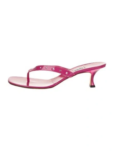 Pre-owned Leggiadro Leather Crystal Embellishments Slides In Pink