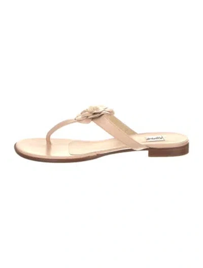 Pre-owned Leggiadro Leather Ruffle Embellishment Slides In Neutral