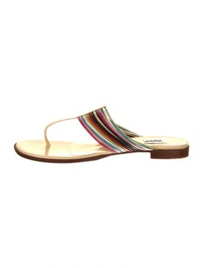 Pre-owned Leggiadro Leather Striped Slides In Neutral