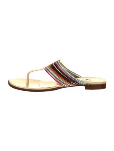 Pre-owned Leggiadro Leather Striped Slides In Neutral