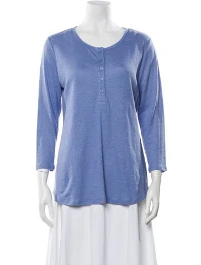 Pre-owned Leggiadro Linen Crew Neck Top In Blue