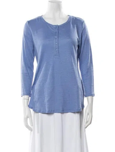 Pre-owned Leggiadro Linen Crew Neck Top In Blue