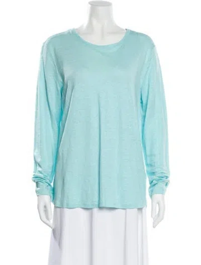 Pre-owned Leggiadro Linen Crew Neck T-shirt W/ Tags In Blue