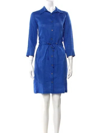 Pre-owned Leggiadro Linen Knee-length Dress W/ Tags In Blue