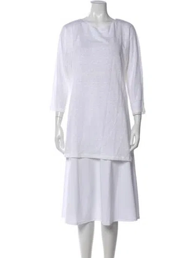 Pre-owned Leggiadro Linen Scoop Neck Top In Neutral