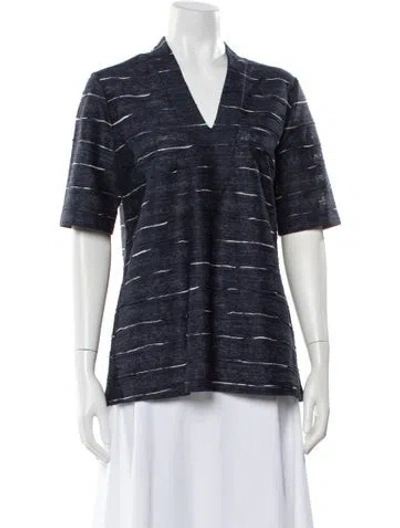 Pre-owned Leggiadro Linen Striped Top In Blue