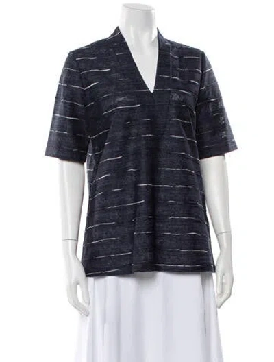 Pre-owned Leggiadro Linen Striped Top W/ Tags In Blue