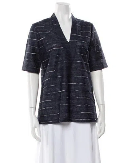 Pre-owned Leggiadro Linen Striped Top W/ Tags In Blue