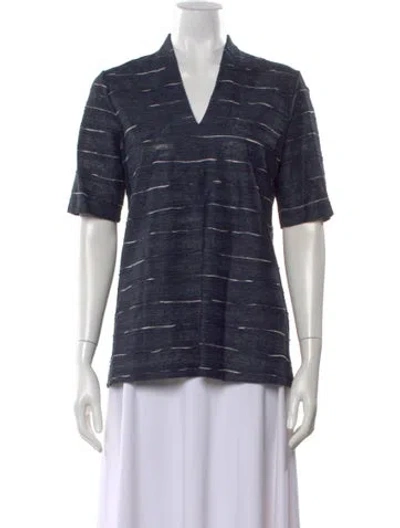 Pre-owned Leggiadro Linen Striped Top W/ Tags In Blue