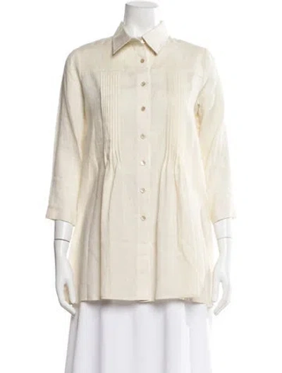 Pre-owned Leggiadro Linen Three-quarter Sleeve Blouse W/ Tags In Neutral