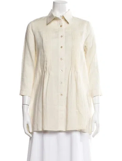 Pre-owned Leggiadro Linen Three-quarter Sleeve Blouse W/ Tags In Neutral
