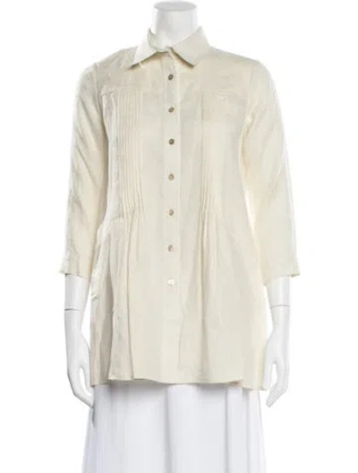Pre-owned Leggiadro Linen Three-quarter Sleeve Top W/ Tags In Neutral