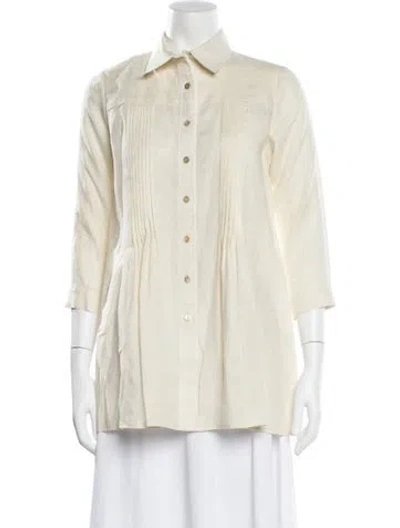 Pre-owned Leggiadro Linen Three-quarter Sleeve Top W/ Tags In Neutral