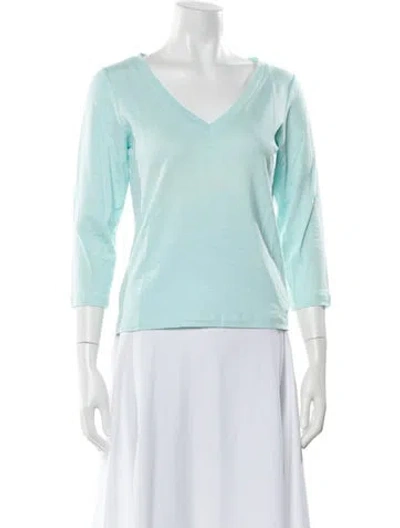Pre-owned Leggiadro Linen V-neck Top In Blue