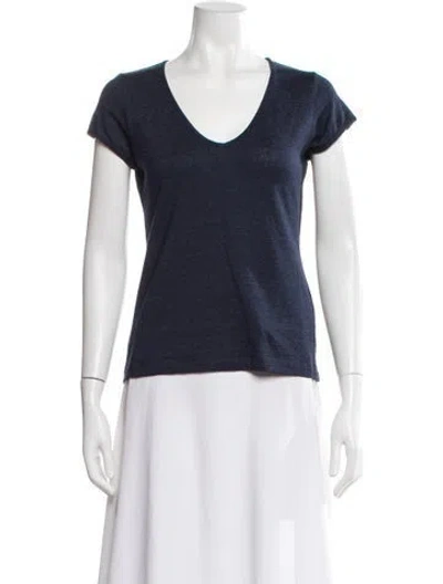 Pre-owned Leggiadro Linen V-neck T-shirt W/ Tags In Blue