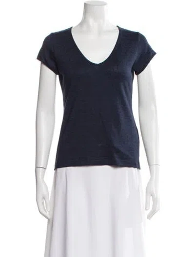 Pre-owned Leggiadro Linen V-neck T-shirt W/ Tags In Blue