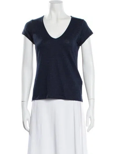 Pre-owned Leggiadro Linen V-neck T-shirt W/ Tags In Blue