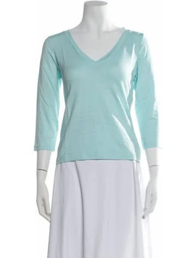 Pre-owned Leggiadro Linen V-neck T-shirt W/ Tags In Blue