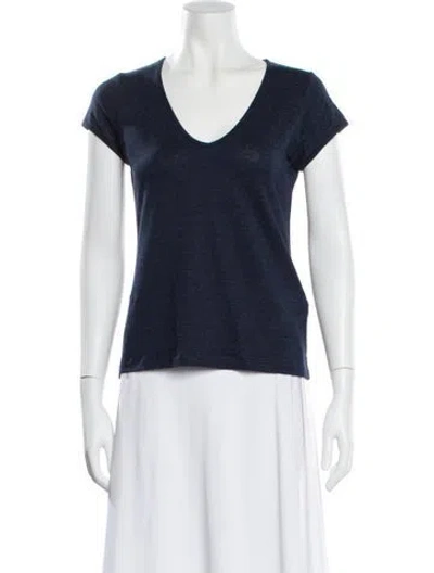 Pre-owned Leggiadro Linen V-neck T-shirt W/ Tags In Blue