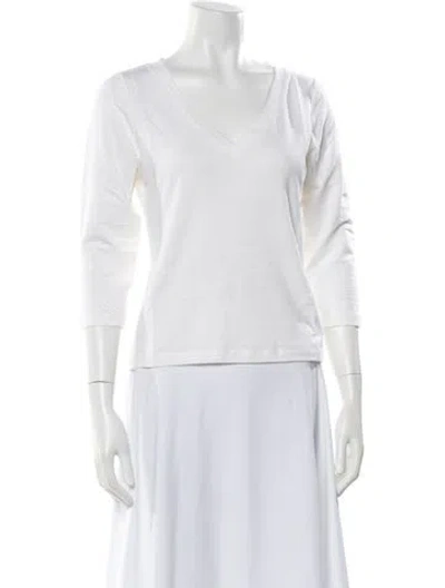Pre-owned Leggiadro Linen V-neck T-shirt W/ Tags In White
