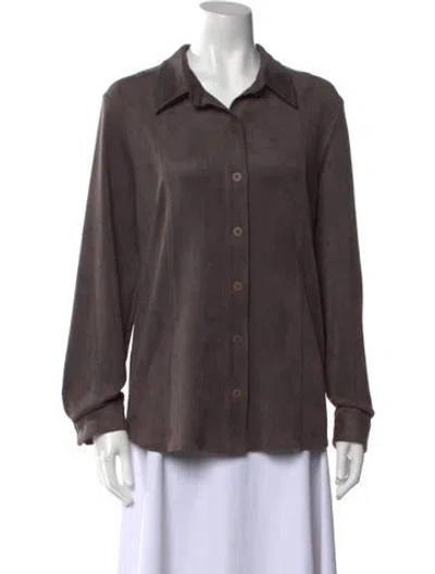 Pre-owned Leggiadro Long Sleeve Button-up Top In Brown
