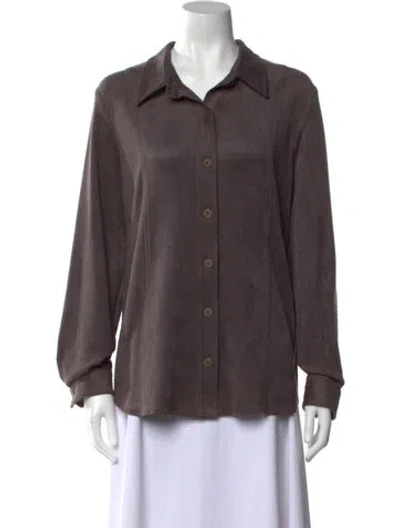 Pre-owned Leggiadro Long Sleeve Button-up Top In Brown