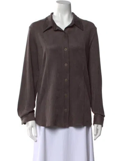 Pre-owned Leggiadro Long Sleeve Button-up Top In Brown