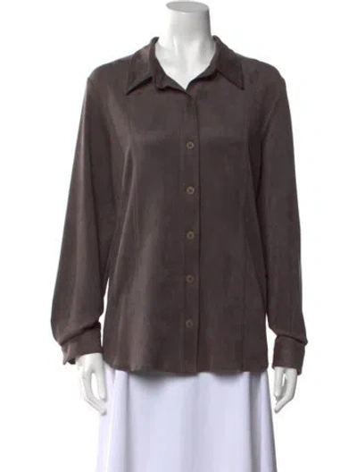 Pre-owned Leggiadro Long Sleeve Button-up Top In Brown