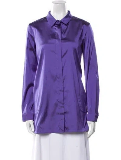 Pre-owned Leggiadro Long Sleeve Button-up Top In Purple