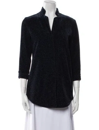 Pre-owned Leggiadro Mock Neck Three-quarter Sleeve Blouse In Blue