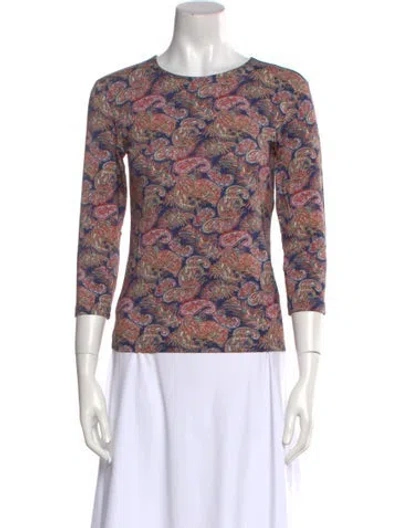 Pre-owned Leggiadro Paisley Print Crew Neck Top W/ Tags In Blue