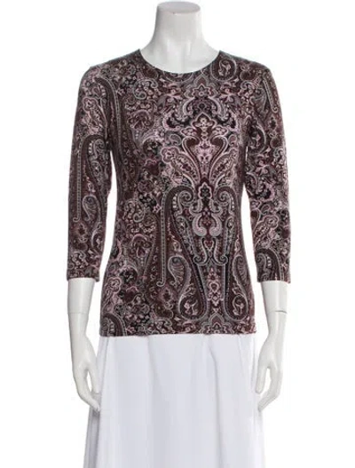 Pre-owned Leggiadro Paisley Print Crew Neck Top W/ Tags In Brown
