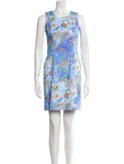 Pre-owned Leggiadro Paisley Print Knee-length Dress W/ Tags In Blue