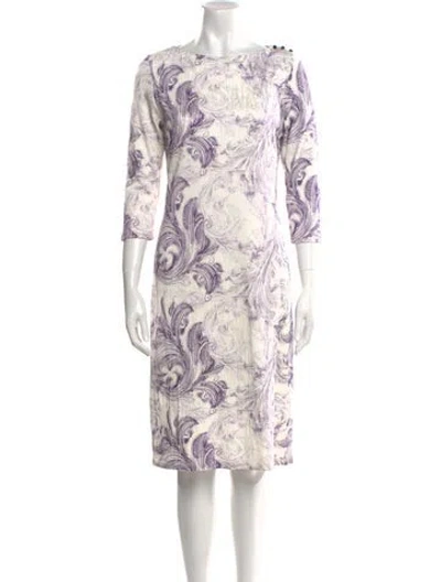 Pre-owned Leggiadro Paisley Print Knee-length Dress W/ Tags In White