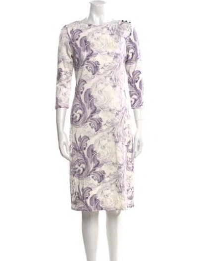 Pre-owned Leggiadro Paisley Print Knee-length Dress In White