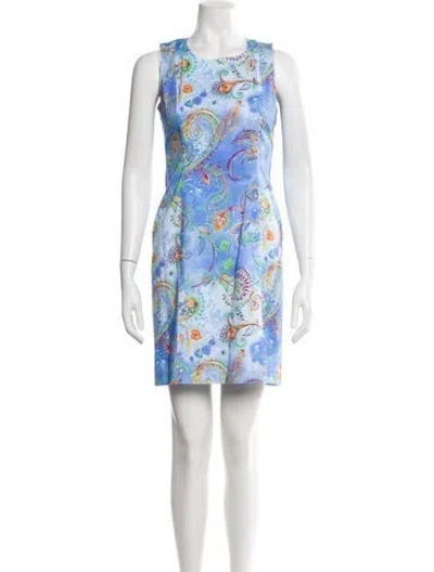 Pre-owned Leggiadro Paisley Print Mini Dress W/ Tags In Blue
