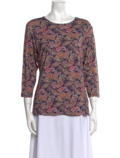 Pre-owned Leggiadro Paisley Print Scoop Neck Blouse W/ Tags In Blue