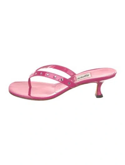 Pre-owned Leggiadro Patent Leather Crystal Embellishments Flip Flops In Pink