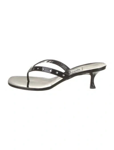 Pre-owned Leggiadro Patent Leather Crystal Embellishments Slides In Black