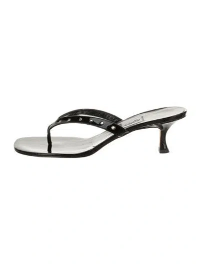 Pre-owned Leggiadro Patent Leather Crystal Embellishments Slides In Black