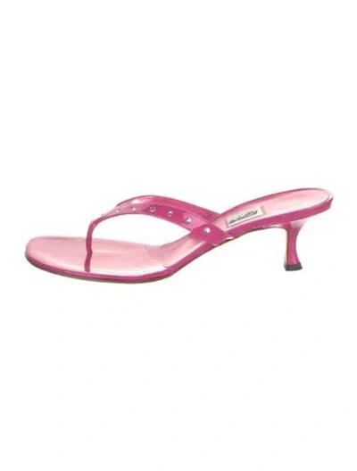 Pre-owned Leggiadro Patent Leather Crystal Embellishments Slides In Pink