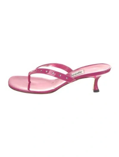 Pre-owned Leggiadro Patent Leather Crystal Embellishments Slides In Pink